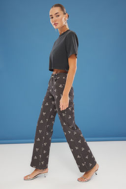 Cok Renkli Fiyonk/Kurdele Bask?l? Yuksek Bel Wide Leg Jeans TWOSS25JE00209 - Trendyolmilla фото 2