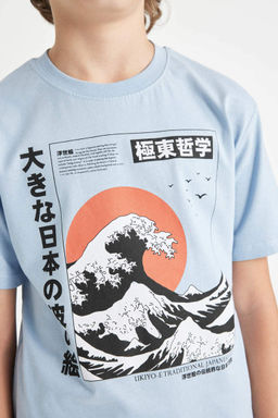 Футболка с короткими рукавами и круглым вырезом для мальчиков с принтом - Defacto фото 5