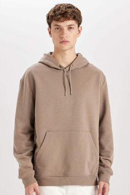 Regular Fit Kapusonlu Kanguru Cepli Ici Yumusak Tuylu Basic Duz Sweatshirt - Defacto фото 4