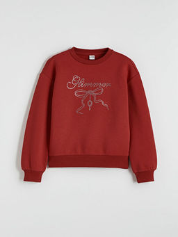 Bisiklet Yaka Ta?l? K?z ?ocuk Kal?n Sweatshirt