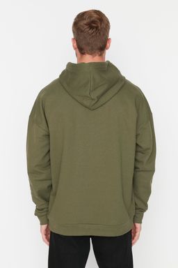Haki Oversize/Genis Kesim Kapusonlu Ici Polar/S?cak Tutan Sweatshirt TMNAW23SW00195