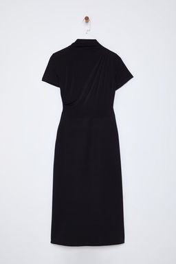 TRENDYOLMILLA Siyah Vucuda Oturan Orme Kumas Mixli Midi Dokuma Elbise TWOSS25EL00136  фото 7