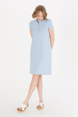 Kad_n A__k Mavi Polo Yaka _rme Elbise