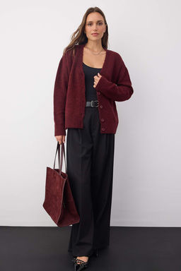 Wardrobe Essentials Bordo Yunlu Genis Kal?p V Yaka Triko H?rka | TWOAW26HI00083