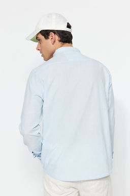 TRENDYOL MAN Mavi Slim Fit Yar?m Patl? Dugmeli Hakim Yaka Keten Gorunumlu Gomlek TMNSS20GO0097 - Trendyolmilla фото 34