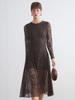 Bisiklet Yaka Dantelli Elbise