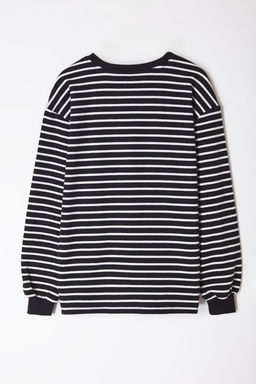TRENDYOL MAN Siyah-Beyaz Oversize/Genis Kesim Yumusak Dokulu Cizgili Sweatshirt TMNAW25SW00169 - Trendyolmilla фото 3