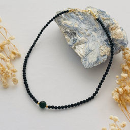 Бусы из Обсидиана и Хромдиопсида огранка 38 см +