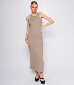 Платье #ОКТ095005, бежево-серый