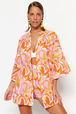 Soyut Desenli Dokuma %100 Pamuk Plaj Kimono&Kaftan TBESS23KM00040