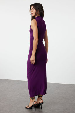 TRENDYOLMILLA Siyah S?f?r Kol Drapeli Bodycone/Vucuda Oturan Esnek Orme Maxi Kalem Elbise TWOSS24EL00101  фото 13