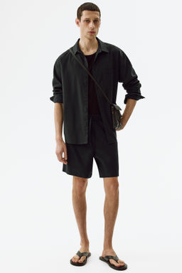 Pantal?n corto en mezcla de lino Relaxed Fit - H&m фото 6