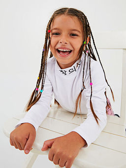 Yar?m Bal?k?? Yaka Bask?l? Uzun Kollu Pamuklu K?z ?ocuk Ti??rt - Waikiki фото 2