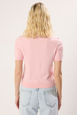Pembe Polo Yaka Premium Iplik / Ozel Iplik Triko Bluz TWOSS25BZ00184