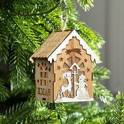 Ёлочная игрушка Домик с оленем и снеговиком, 11х8х7 см, от батареек, свечение тёплое белое - Luazon lighting фото 2