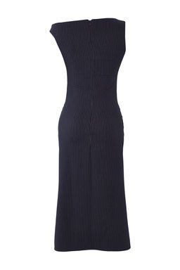 Lacivert Cizgili Vucudu Saran Midi Dokuma Elbise TWOSS25EL00264