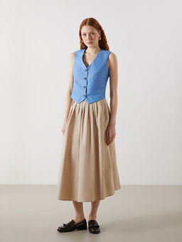 Beli Lastikli Saten Kad?n Pileli Etek