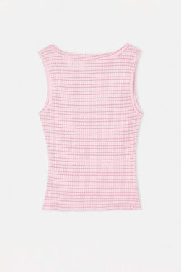 Pembe Cizgili Fitted Havuz Yaka Kal?n Ask?l? Kolsuz Orme Atlet TWOSS26AL00066 - Trendyolmilla фото 2
