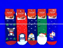 Цена за 10 пар.Лиза термоноски детские внутри махра Новогодние арт. 5330