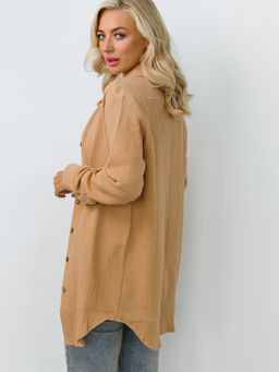 Женская муслиновая удлиненная рубашка бежевая - Krumpy фото 8