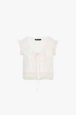 EMBROIDERED GAUZE CROP TOP WITH BOW - Zara фото 6