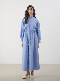 Hakim Yaka ?izgili Poplin G?mlek Elbise