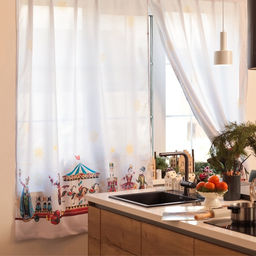 Комплект штор для кухни с подхватами «Щелкунчик» 145×180 см-2 штуки, 100% п/э