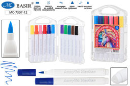 Набор маркеров акриловых 12цв., 1-5мм (MC-7507-12) "Лошадь" наконечник - кисть, на водной основе, трехгранный корпус, в пласт. боксе