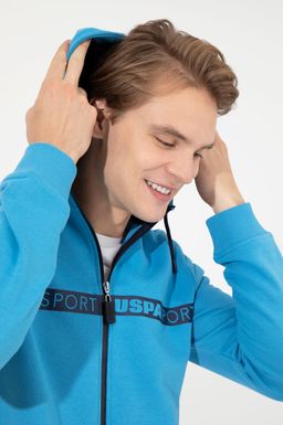 U. S. Polo Assn Мужской вязаный кардиган кобальтового цвета с капюшоном - U.s. polo assn фото 2