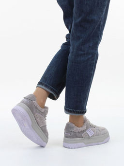 04-P124-3C GRAY Кроссовки демисезонные женские (натуральная замша, искусственный мех)