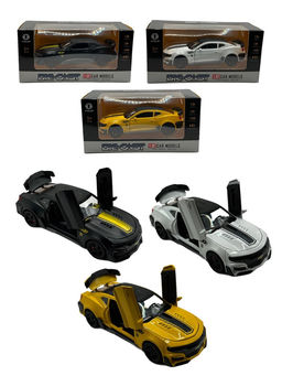 Металл. модель 16см "Chevrolet Camaro с эмбл." откр-ся 2 двери ВВЕРХ, капот и багажник (HCL-3206) сигнализ., свет, звук, инерц., 3цв.; в коробке