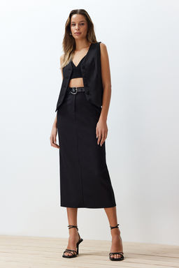 Siyah Bel Detayl? Kalem Duz Kesim Midi Boy Dokuma Etek TWOSS24ET00129 - Trendyolmilla фото 4