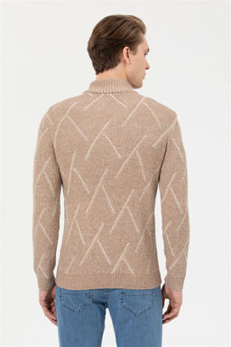 U. S. Polo Assn Мужской светло-коричневый меланжевый трикотажный свитер с высоким воротником - U.s. polo assn фото 11