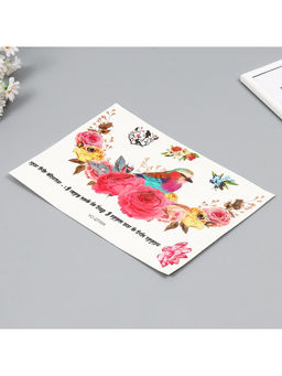 Переводная тату на тело цветная Птица в розах, 36.5?22 см