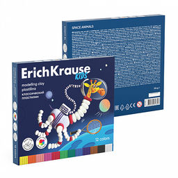 Цена за 1 шт. Пластилин классический ErichKrause Kids Space Animals 12 цветов со стеком, 216 г (в коробке 12 шт)  фото 4
