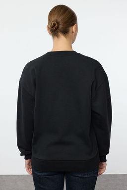 Siyah Animal Nak?sl? Regular/Normal Kal?p Kal?n Ici Polarl? Orme Sweatshirt TWOAW24SW00196