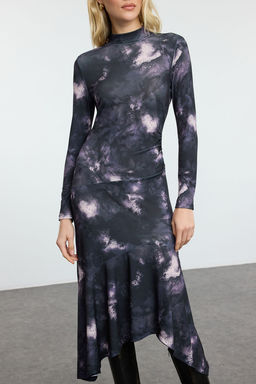 TRENDYOLMILLA Cok Renkli Fitted/Vucuda Oturan Bask?l? Midi Orme Elbise TWOAW25EL00527  фото 3