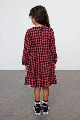 K?rm?z? K?z Cocuk Ekose / Kareli Regular Dokuma Elbise TKDAW25EL00004 - Trendyolmilla фото 4