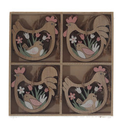 Набор из 8-ми изделий декоративных подвесных "Курица/Петух" (6*05*6), L12,5 W12,5 H1,5 см