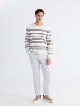 Bisiklet Yaka ?izgili Erkek Triko Kazak