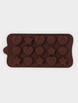 Форма для конфет и шоколада Доляна Звёзды, ракушки, сердца, силикон, 20.6?10.3 см, 15 ячеек, коричневая  фото 2
