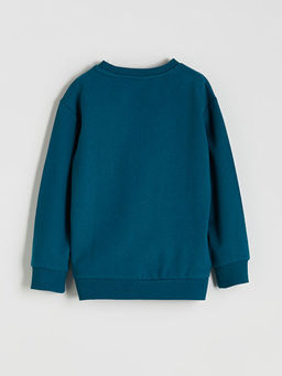 Bisiklet Yaka Bask?l? Erkek ?ocuk Sweatshirt