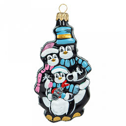 Елочная игрушка фигурка стеклянная Семейка пингвинов-3 д5,9см, h10,5см, ручная художественная роспись, подарочная упаковка (Россия)