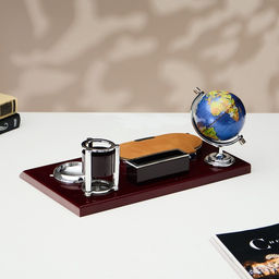 Набор настольный 5 в 1 с визитницей, красное дерево