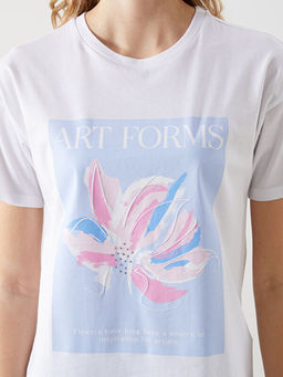 Bisiklet Yaka Bask?l? Kad?n Ti??rt