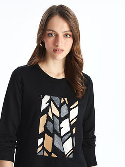 Bisiklet Yaka Bask?l? Kad?n Sweatshirt Tunik