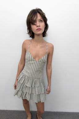 VESTIDO MINI CUADROS VOLANTES / Gris / Beige - Zara фото 2