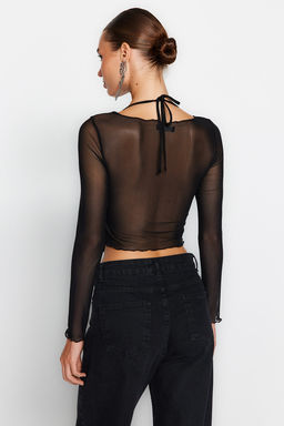 Trendyolmilla Siyah Cut Out/Pencere Detayl? Tul Bluz TPRAW24BZ00003