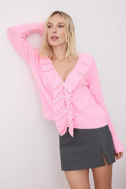 Ekru Dugme ve F?rf?r Detayl? V Yaka Yumusak Dokulu Triko H?rka TWOAW26HI00041 - Trendyolmilla фото 2