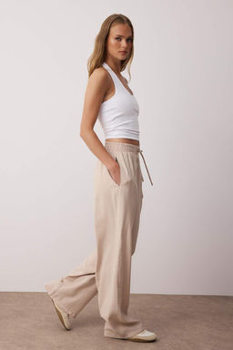 Indigo Modal Kumas Beli Lastikli Wide Leg/Genis Paca Pantolon TWOSS25PL00130 - Trendyolmilla фото 6